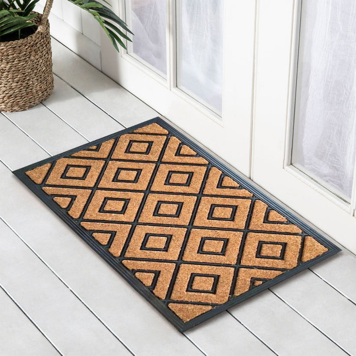 Embossed Diamond Rubber & Coir Doormat, 40x70cm