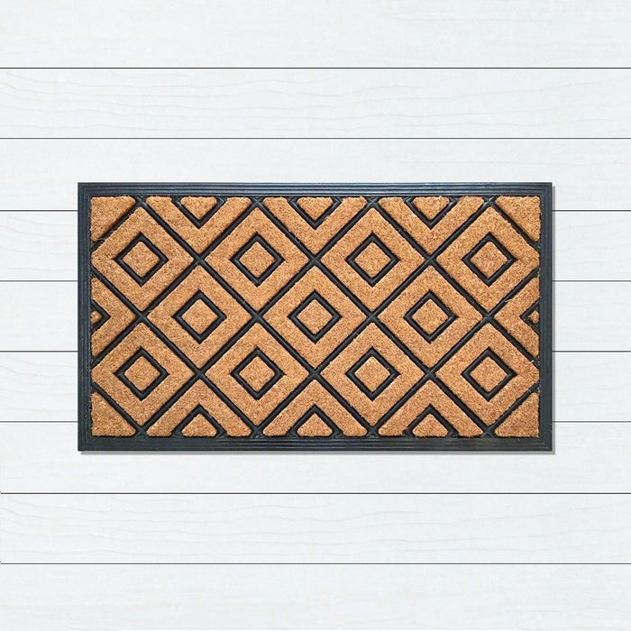 Embossed Diamond Rubber & Coir Doormat, 40x70cm