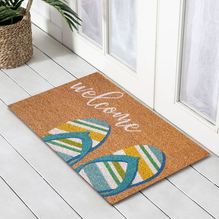 Aqua Thong PVC Backed Coir Doormat, 45x75cm