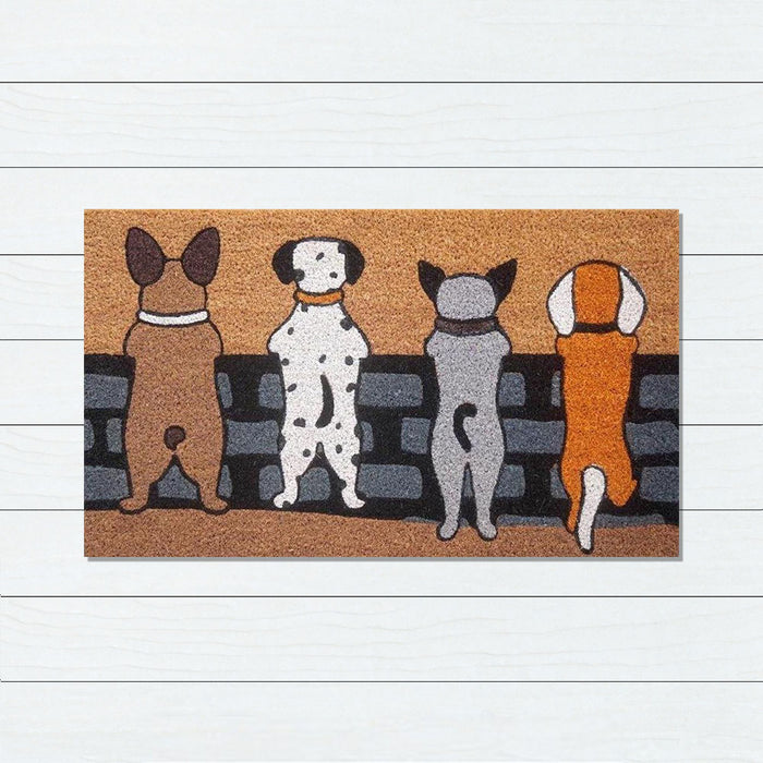 Dogs on Fence PVC Backed Coir Doormat, 45x75cm