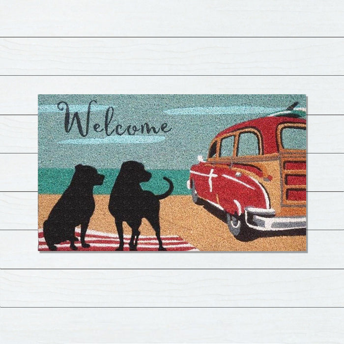 Dog & Old Car Latex-Coir Doormat, 45x75cm