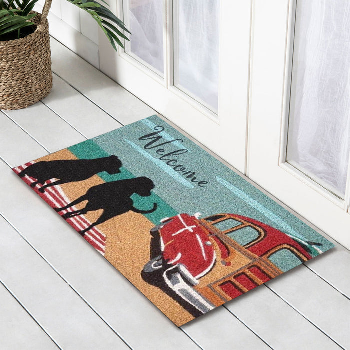 Dog & Old Car Latex-Coir Doormat, 45x75cm