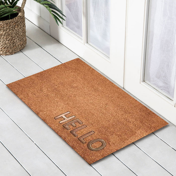 Copper HELLO PVC Backed Coir Doormat, 45x75cm