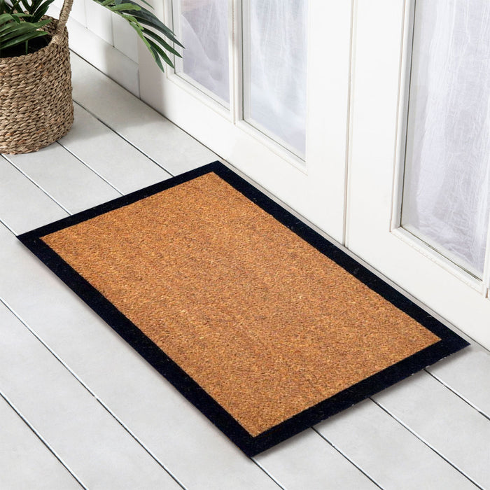 Black Border PVC Backed Coir Doormat, 45x75cm