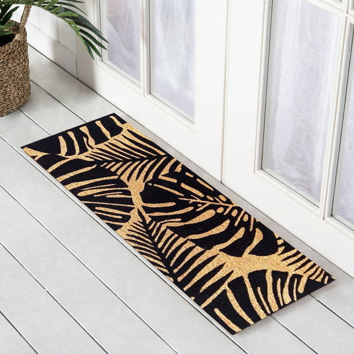 Black Monstera PVC Backed Coir Doormat, 45x110cm