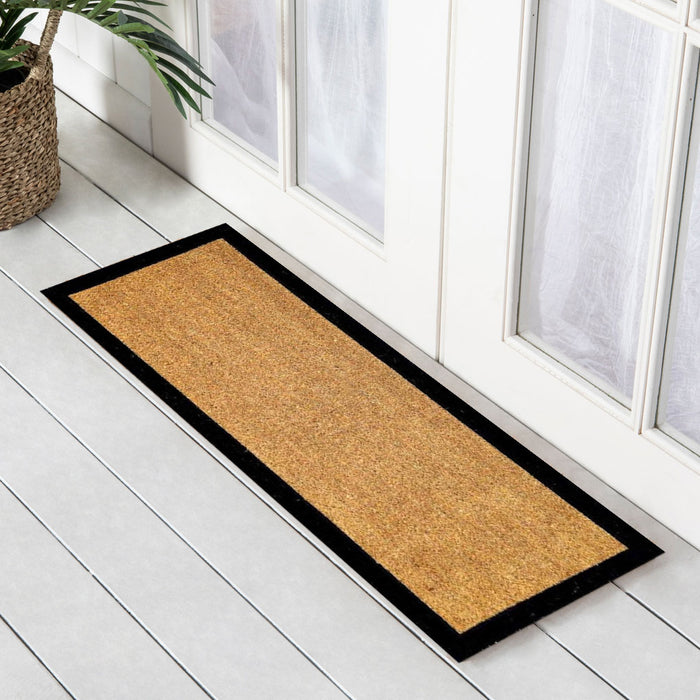 Black Border PVC Backed Coir Doormat, 45x110cm