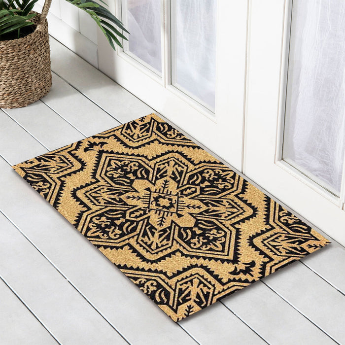 Mosaic Black PVC Backed Coir Doormat, 45x75cm