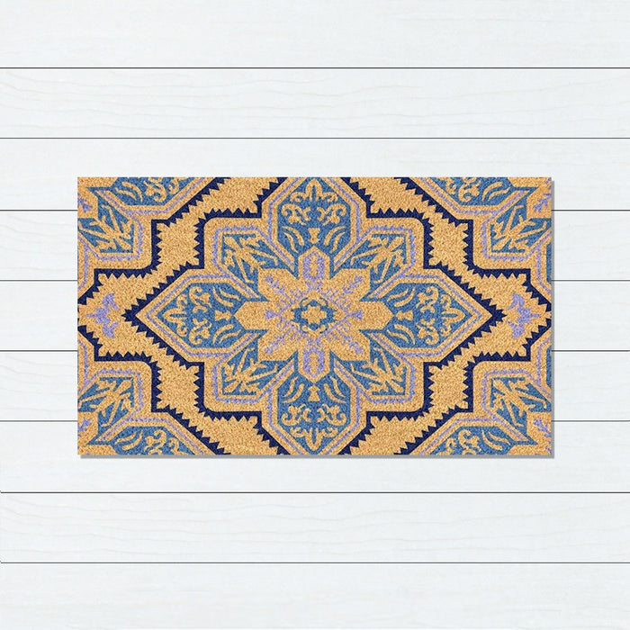 Blue Mosaic PVC Back Coir Doormat, 45x75cm