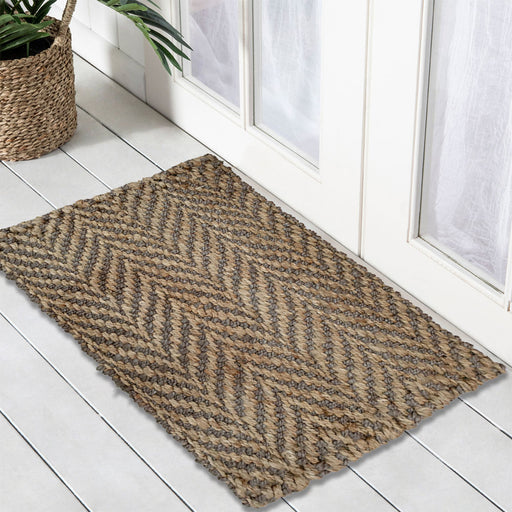 Jute Hessian 2 Tone Wave Doormat 50X80cm, Door Mats, Ozark Home 