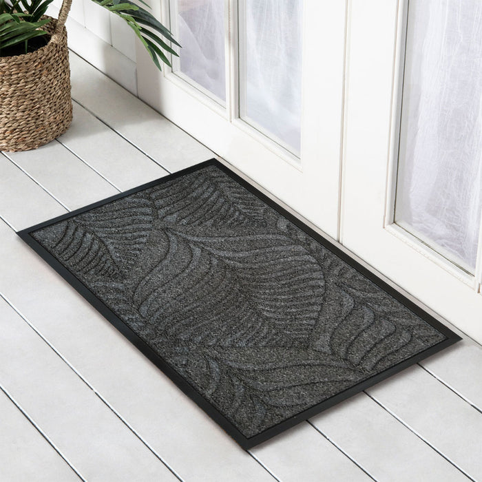 Marine Carpet Grey Leaves Doormat 45x75cm, Door Mats, Ozark Home 