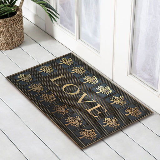 Rubber Metallic Copper LOVE Doormat 45x75cm, Door Mats, Ozark Home 