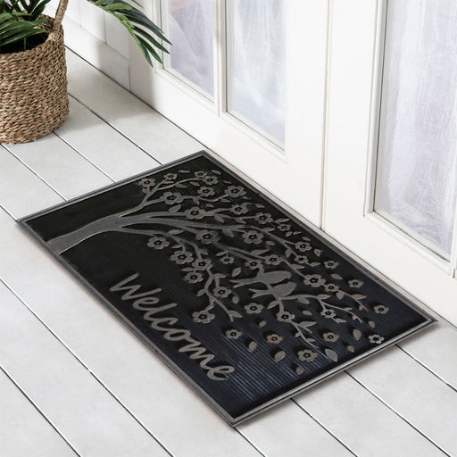 Rubber Silver Metallic TREE Doormat 45x75cm, Door Mats, Ozark Home 