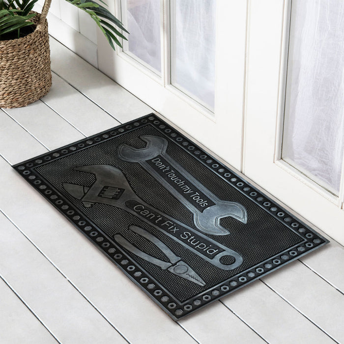 Rubber Metallic Silver TOOLS Doormat 45x75cm, Door Mats, Ozark Home 