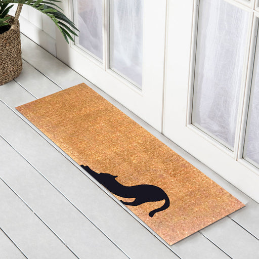 Stretching Cat PVC Backed Coir Doormat 45x110cm, Door Mats, Ozark Home 