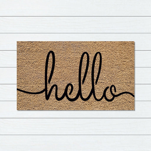 Natural Hello PVC Backed Coir Doormat 50x80cm, Door Mats, Ozark Home 