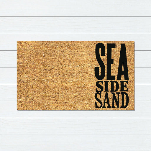 Black Sea Side Sand PVC Backed Coir Doormat 45x75cm, Door Mats, Ozark Home 