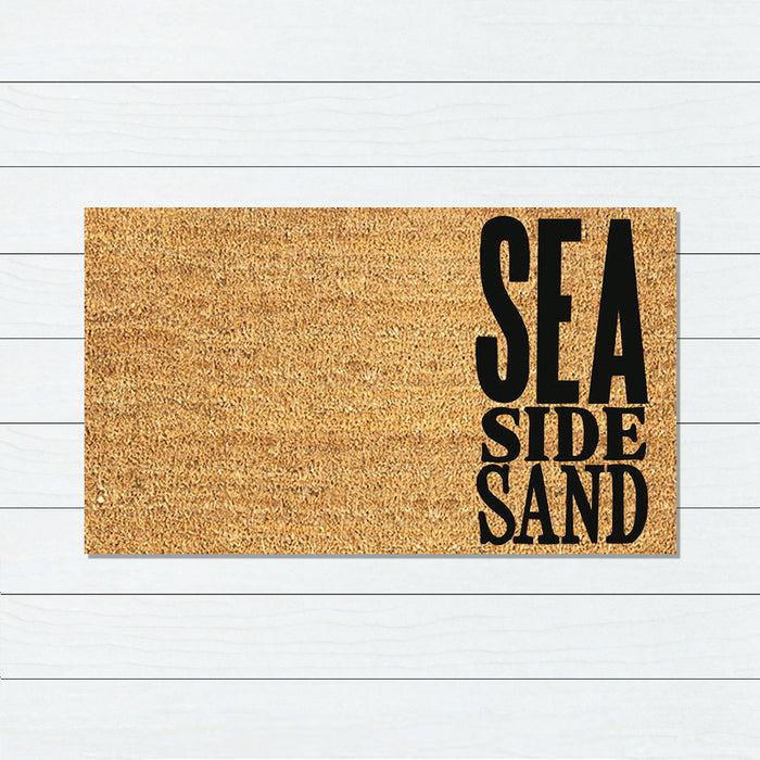 Black Sea Side Sand PVC Backed Coir Doormat 45x75cm, Door Mats, Ozark Home 