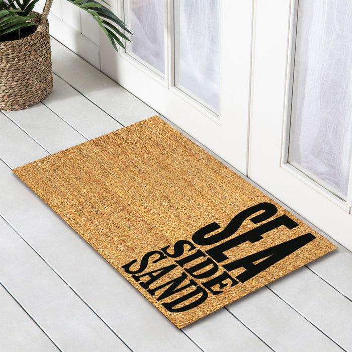 Black Sea Side Sand PVC Backed Coir Doormat 45x75cm, Door Mats, Ozark Home 