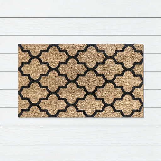 Geometric Black PVC Backed Coir Doormat 45x75cm, Door Mats, Ozark Home 