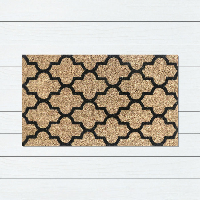 Geometric Black PVC Backed Coir Doormat 45x75cm, Door Mats, Ozark Home 