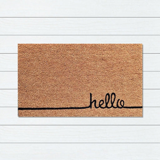 Natural Hello PVC Backed Coir Doormat 45x75cm, Door Mats, Ozark Home 