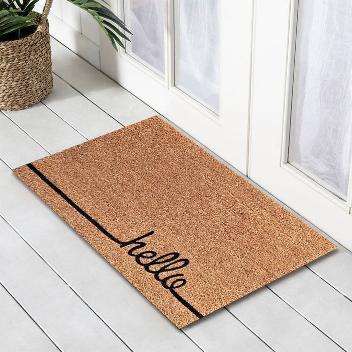 Natural Hello PVC Backed Coir Doormat 45x75cm, Door Mats, Ozark Home 