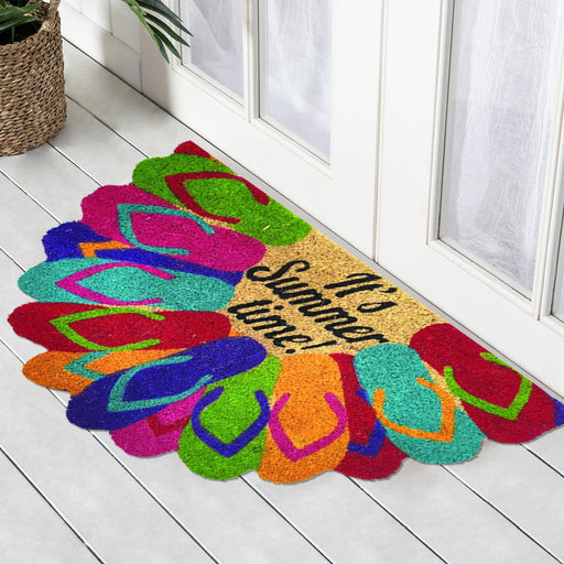 Summer Thongs PVC Backed Coir Doormat 45x75cm, Door Mats, Ozark Home 