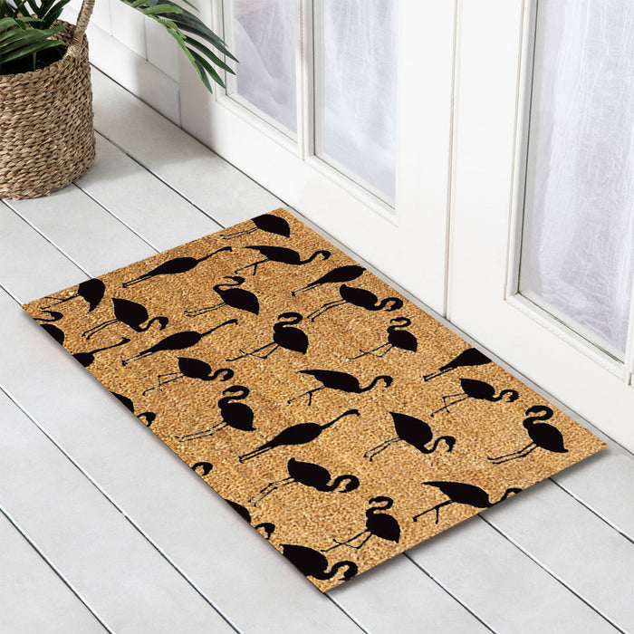 Lots of Flamingos PVC Backed Coir Doormat 45x75cm, Door Mats, Ozark Home 