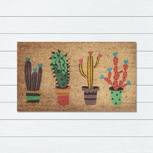 4 Cactus PVC Backed Coir Doormat 45x75cm, Door Mats, Ozark Home 