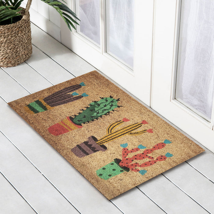 4 Cactus PVC Backed Coir Doormat 45x75cm, Door Mats, Ozark Home 