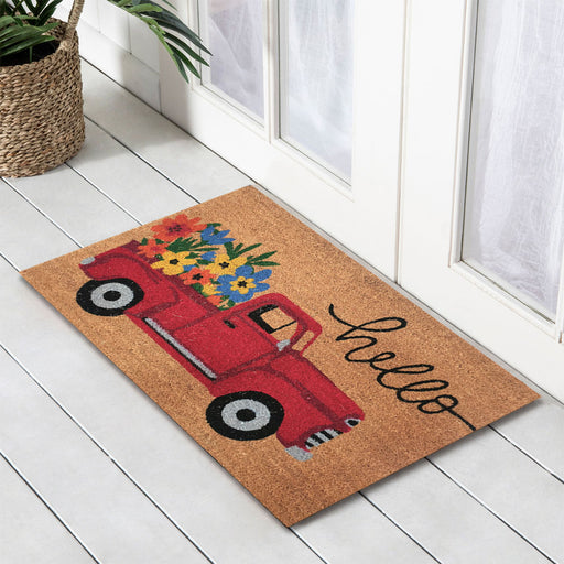 Flower Truck PVC Backed Coir Doormat 58x89cm, Door Mats, Ozark Home 