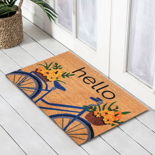 Flower Bicycle PVC Backed Coir Doormat 58x89cm, Door Mats, Ozark Home 