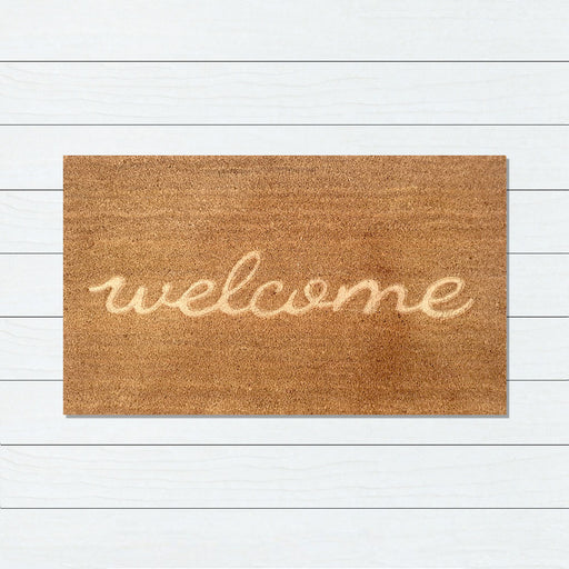 Embossed Welcome PVC Backed Coir Doormat 60x90cm, Door Mats, Ozark Home 