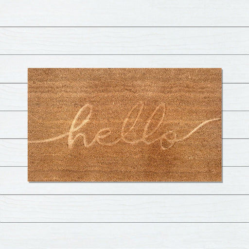 Embosed Hello PVC Backed Coir Doormat 60x90cm, Door Mats, Ozark Home 