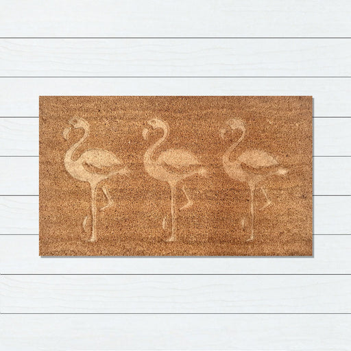 Embossed Flamingos PVC Backed Coir Doormat 45x75cm, Door Mats, Ozark Home 