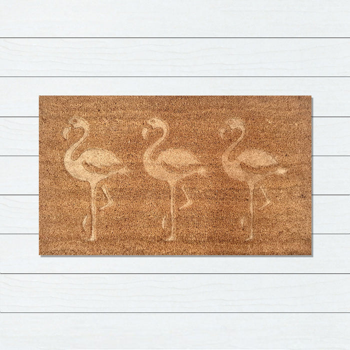 Embossed Flamingos PVC Backed Coir Doormat 45x75cm, Door Mats, Ozark Home 