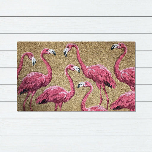 Pink Flamingos PVC Backed Coir Doormat 45x75cm, Door Mats, Ozark Home 