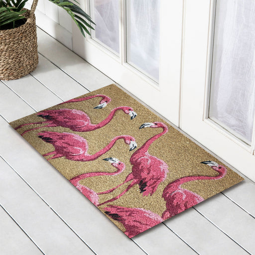 Pink Flamingos PVC Backed Coir Doormat 45x75cm, Door Mats, Ozark Home 