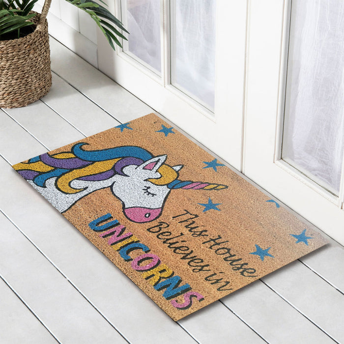 Unicorns PVC Backed Coir Doormat 40x60cm, Door Mats, Ozark Home 