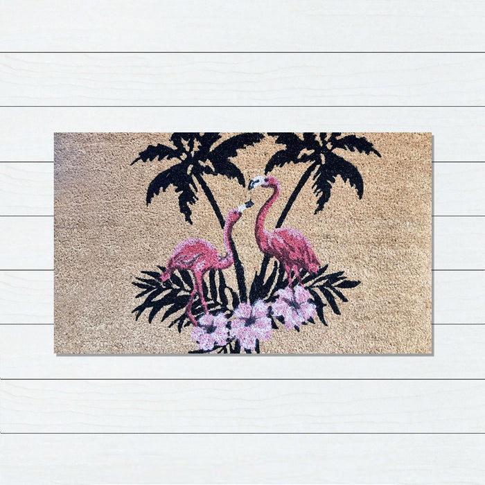 Flamingo Island PVC Backed Coir Doormat 45x75cm, Door Mats, Ozark Home 