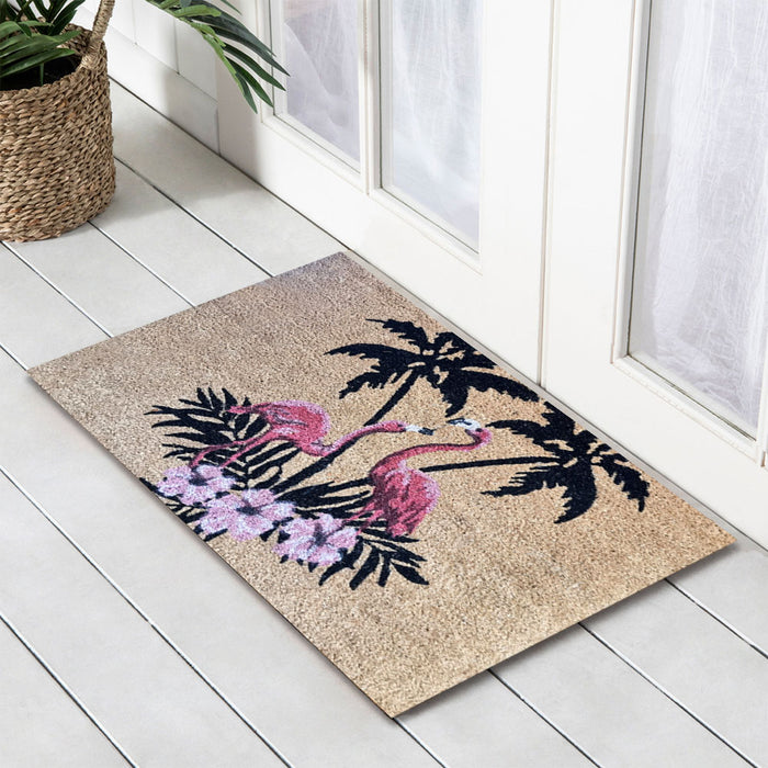 Flamingo Island PVC Backed Coir Doormat 45x75cm, Door Mats, Ozark Home 