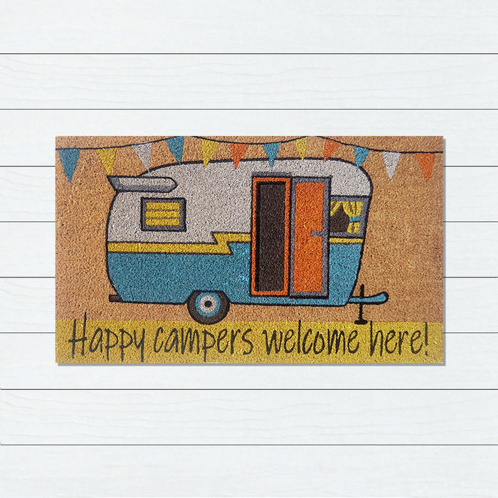 Happy Camper PVC Backed Coir Doormat 45x75cm, Door Mats, Ozark Home 