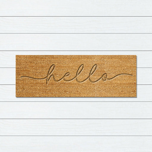 Embossed Hello PVC Backed Coir Doormat 55x120cm, Door Mats, Ozark Home 