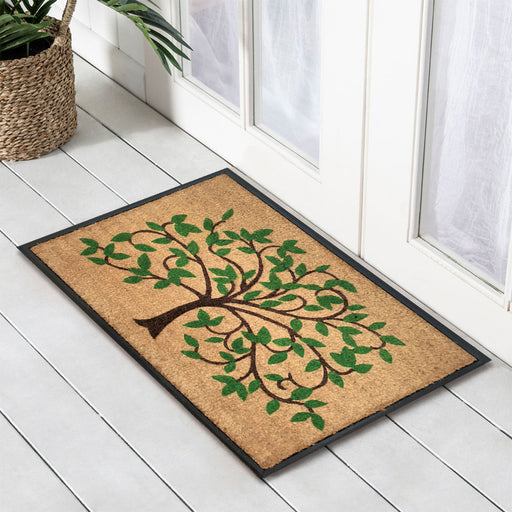 Green Tree Large Leaf Rubber & Coir Doormat 40x70cm, Door Mats, Ozark Home 