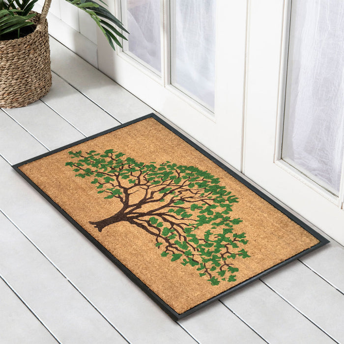 Green Tree Sm Leaf Rubber & Coir Doormat 75x120cm, Door Mats, Ozark Home 