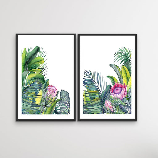 A Green Oasis - Two Piece Tropical Garden Watercolour Wall Art Print Set, Wall Art, Ozark Home 