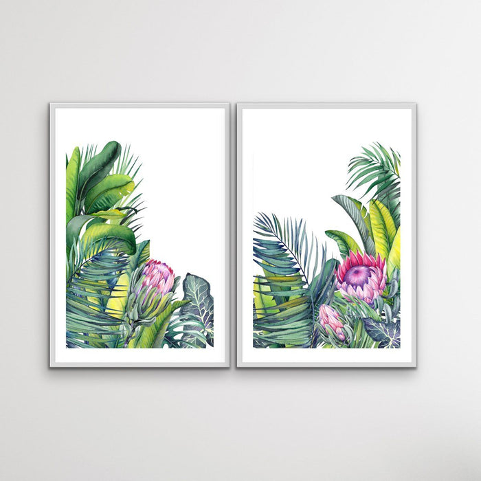 A Green Oasis - Two Piece Tropical Garden Watercolour Wall Art Print Set, Wall Art, Ozark Home 