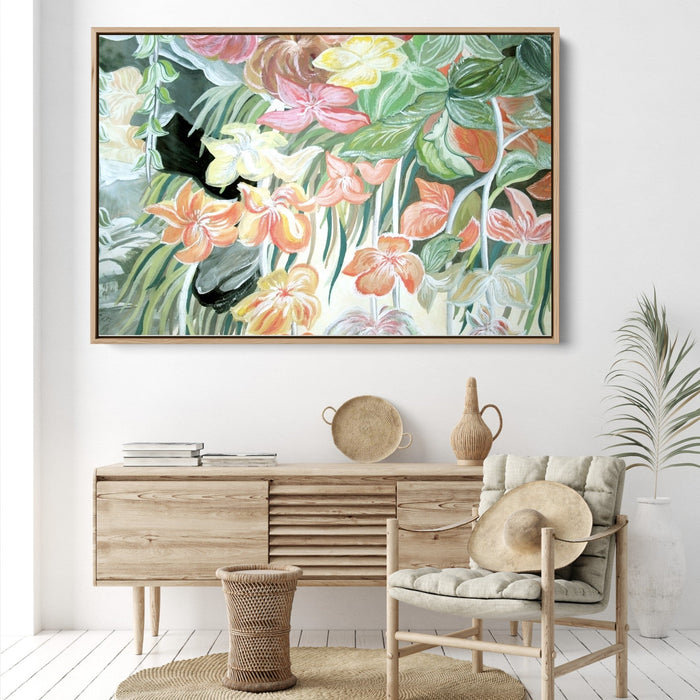 A Little Garden - Pink Peach Boho Artwork Canvas or Art Print