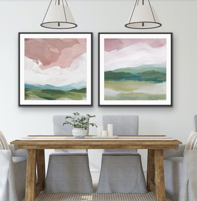 A Magic Place - Two Piece Square Pink and Green Abstract Print Set, Wall Art, Ozark Home 