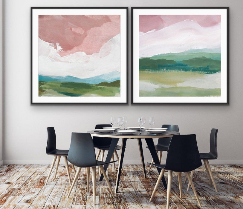 A Magic Place - Two Piece Square Pink and Green Abstract Print Set, Wall Art, Ozark Home 